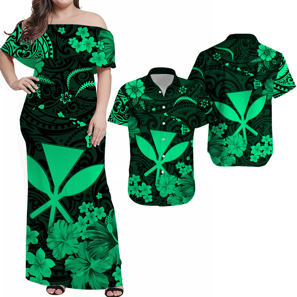 Hawaii Matching Dress and Hawaiian Shirt Polynesia Green Kanaka Maoli LT13 Green - Polynesian Pride