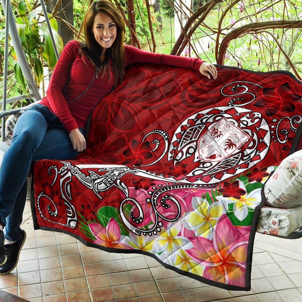 Fiji Premium Quilt - Turtle Plumeria (Red) - Polynesian Pride