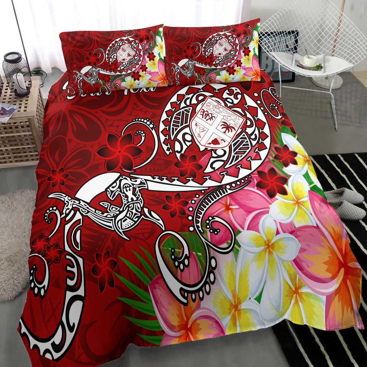 Fiji Custom Personalised Bedding Set - Turtle Plumeria (Red) - Polynesian Pride