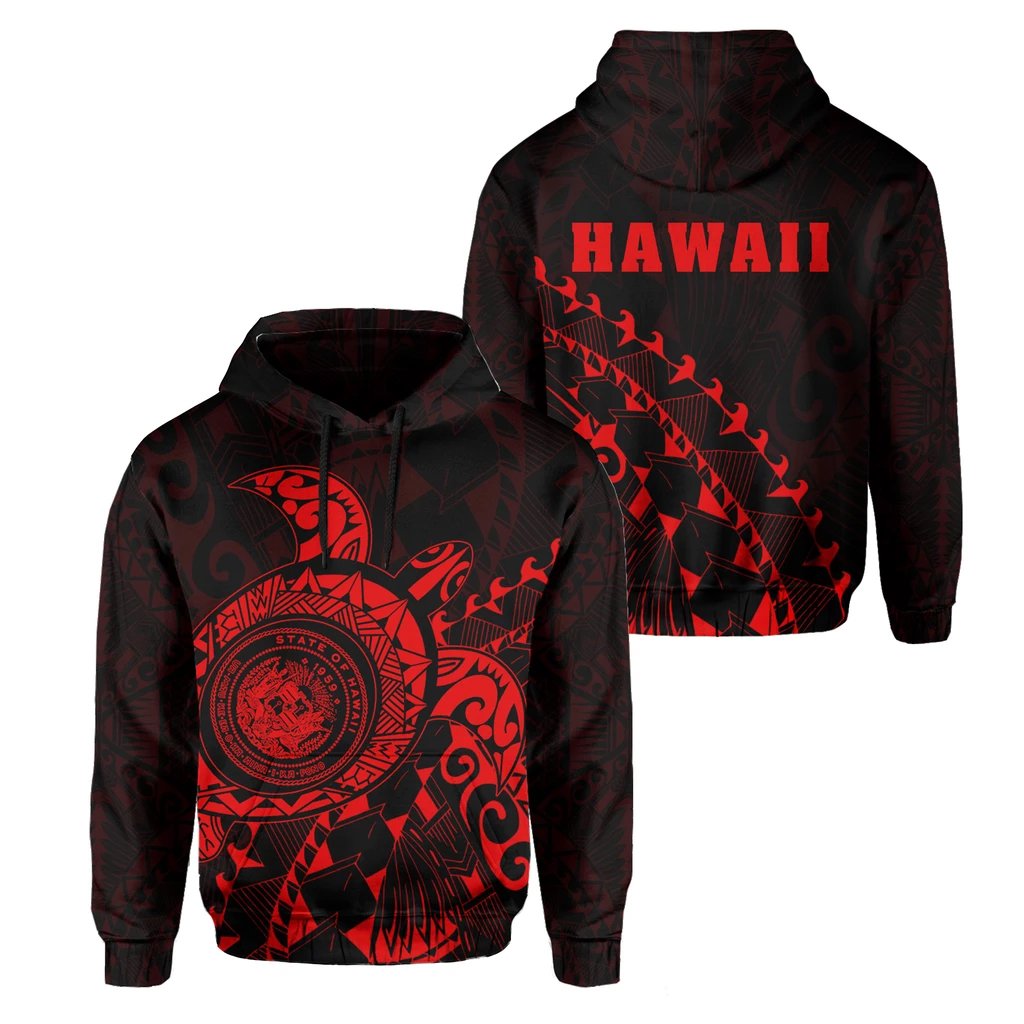 Hawaii Coat of Arms Hoodie (Red) Turtle Style Unisex White - Polynesian Pride