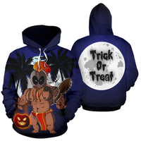 Halloween Trick Or Treat Kanaka Warrior Hoodie (Zip) Unisex Black - Polynesian Pride