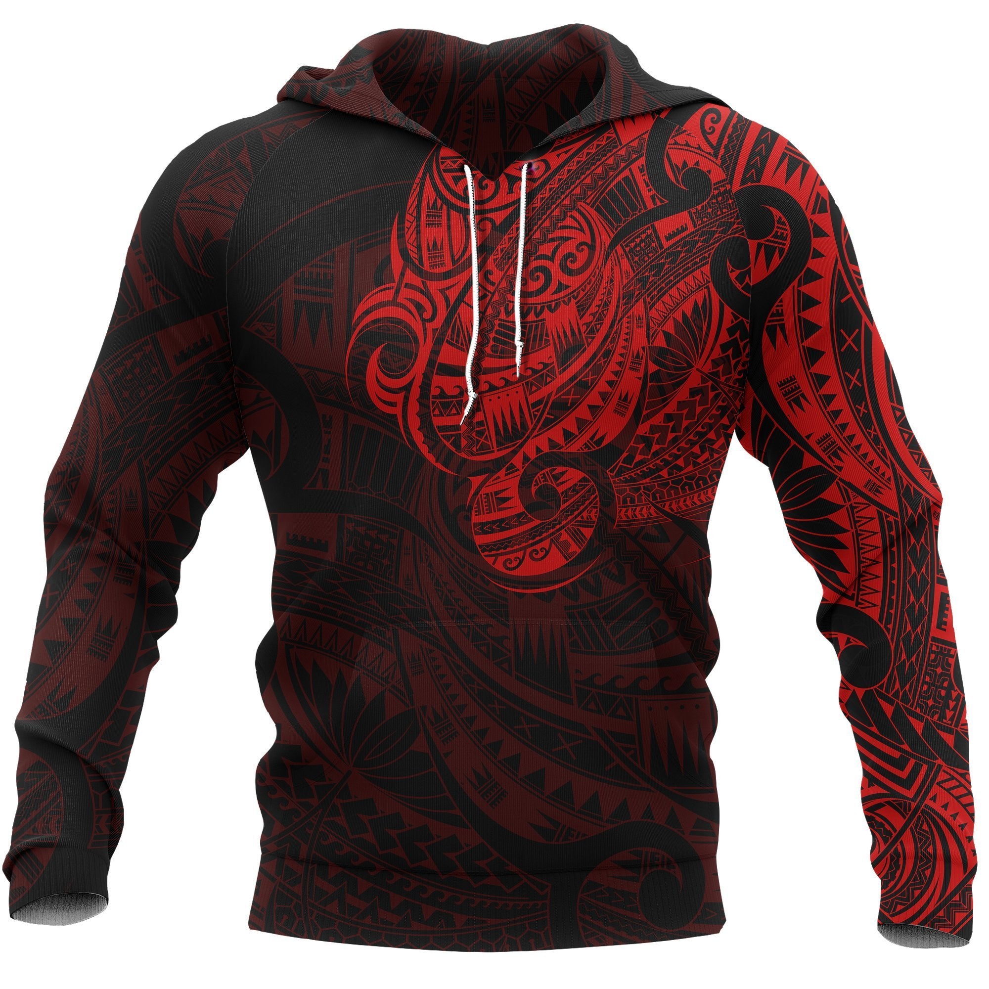 Maori Tattoo Hoodie, New Zealand Pullover Hoodie Unisex Red - Polynesian Pride