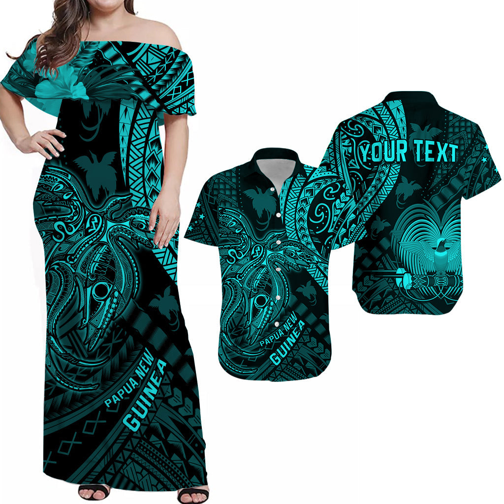 Custom Papua New Guinea Matching Dress and Hawaiian Shirt Raggiana Birds Of Paradise Turquoise LT13 Turquoise - Polynesian Pride