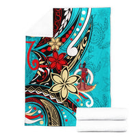 Vanuatu Premium Blanket - Tribal Flower With Special Turtles Blue Color - Polynesian Pride