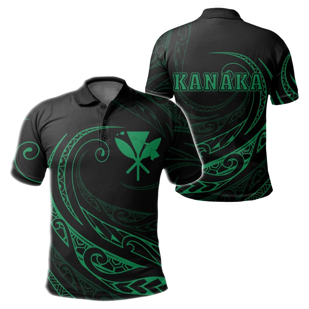 Kanaka Polo Shirt Frida Style Green Unisex Black - Polynesian Pride