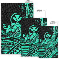 Hawaii Humpback Whale With Hibiscus Tribal Turquoise Area Rug - LT12 - Polynesian Pride