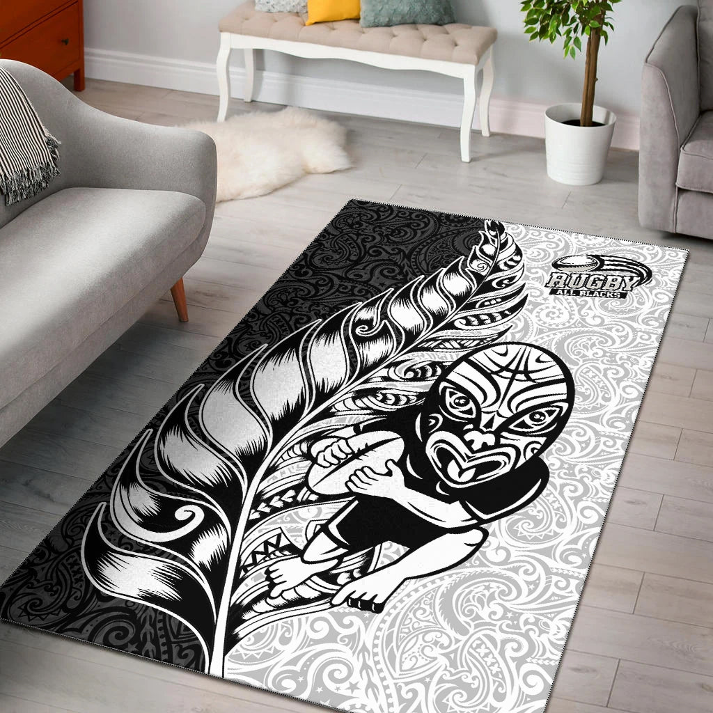 New Zealand Maori All Black Rugby Area Rug - LT2 WHITE - Polynesian Pride