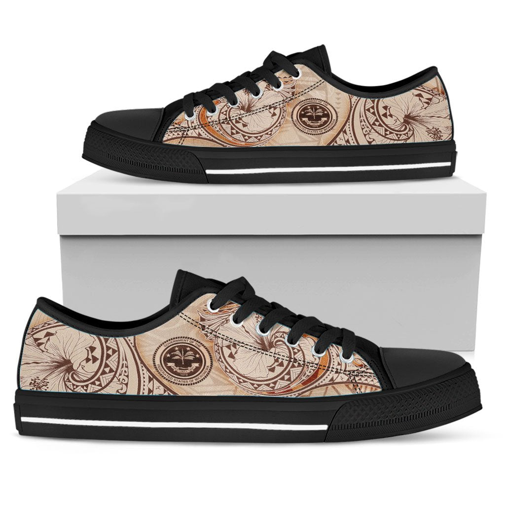 Federated States of Micronesia Low Top Shoes - Hibiscus Flowers Vintage Style - Polynesian Pride