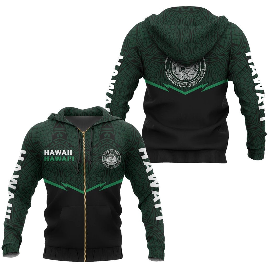 Hawaii Polynesian Zipper Hoodie Green Energy Style Unisex Green - Polynesian Pride