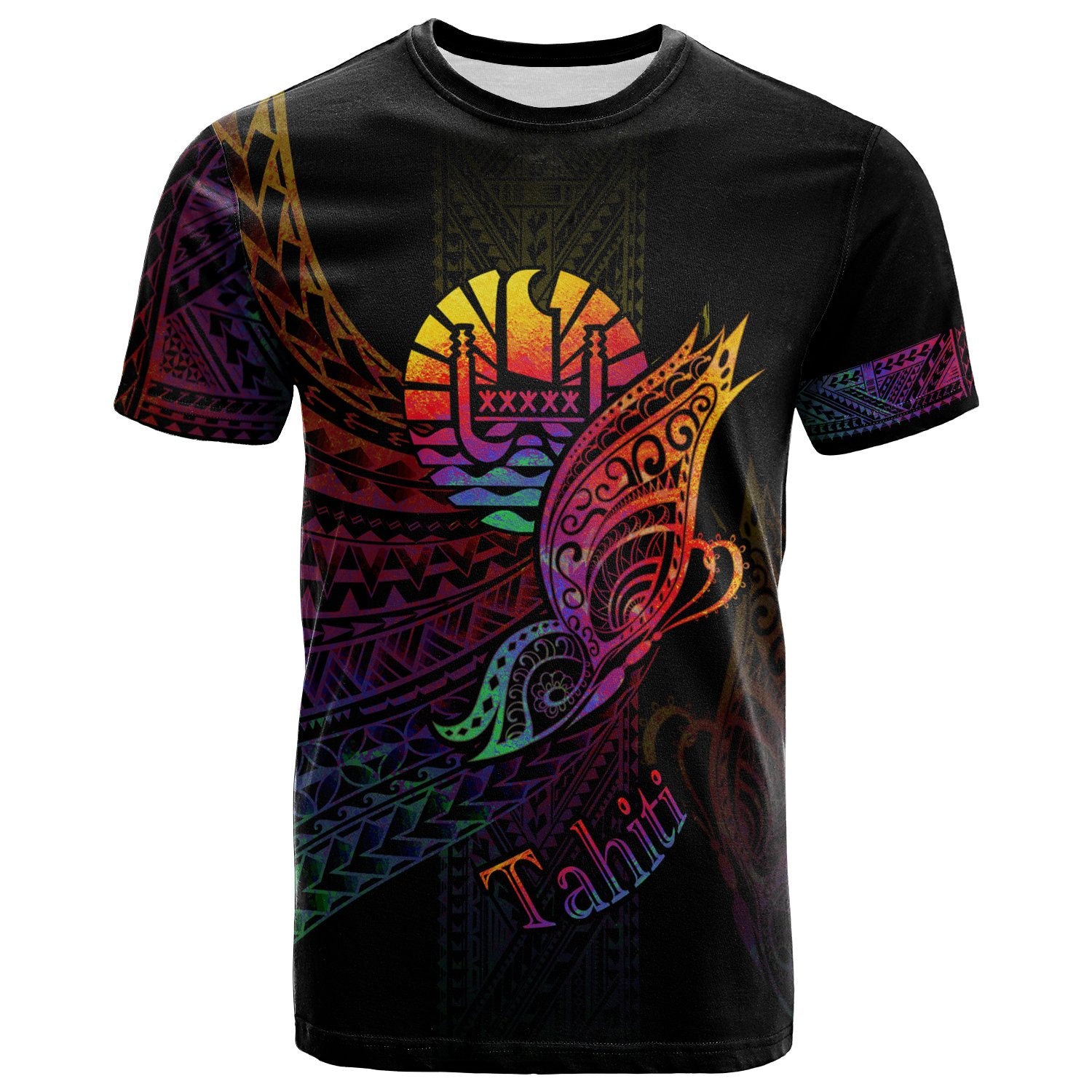 Tahiti T Shirt Butterfly Polynesian Style Unisex Black - Polynesian Pride