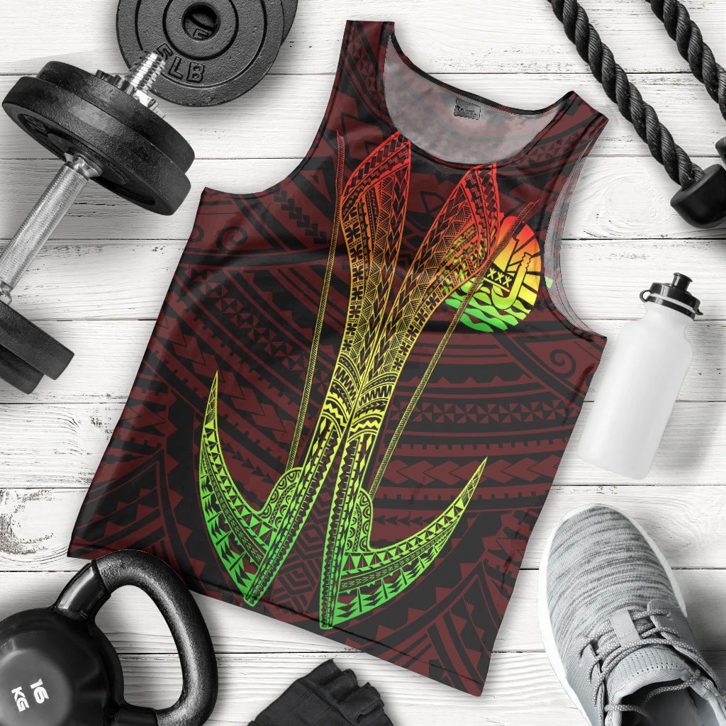 Tahiti Custom Personalised Polynesian Men's Tank Top - Fish Hook Ver2 Red - Polynesian Pride