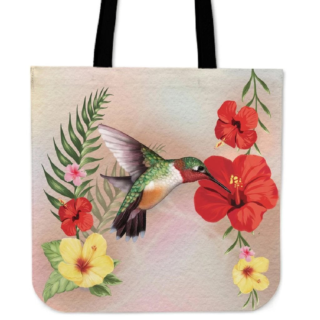 Hibiscus Bird Tote Bag Tote Bag One Size Black - Polynesian Pride