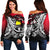 Palau Women's Off Shoulder Sweaters - Tribal Jungle Pattern Red Color Red - Polynesian Pride