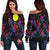 Palau Women's Off Shoulder Sweaters - Sea Turtle In Tribal Polynesian Style Black - Polynesian Pride