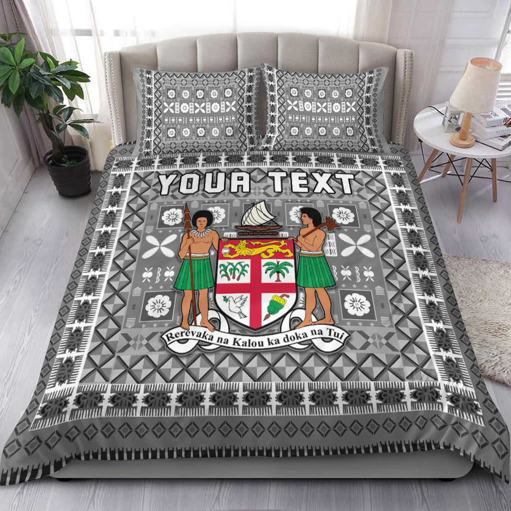 (Custom Personalised) Fiji Bedding Set Pattern - Fijian Tapa Pattern Grey LT13 Grey - Polynesian Pride