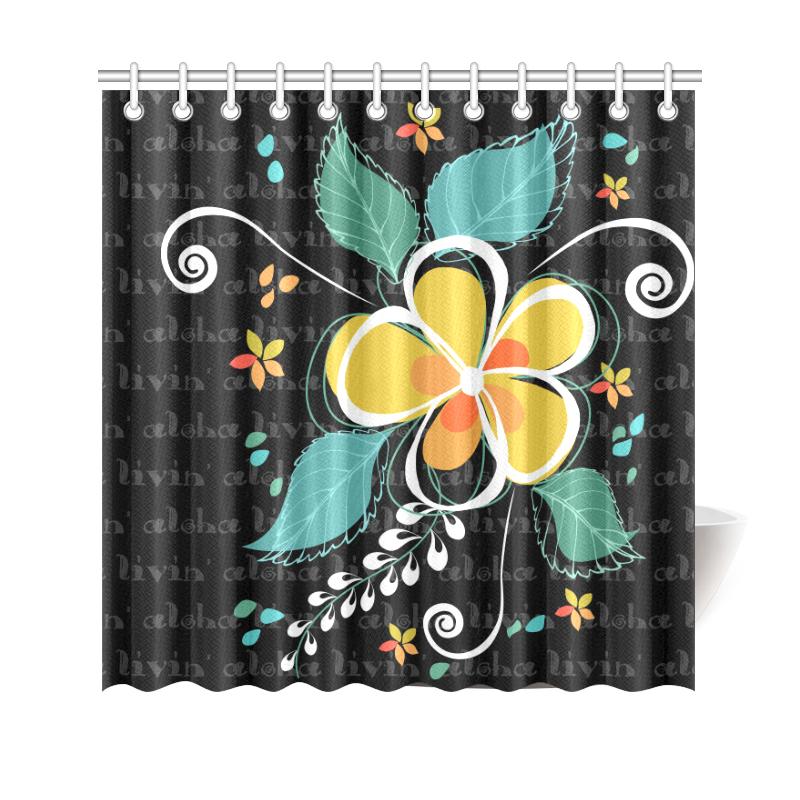 Aloha Plumeria Shower Curtain 177 x 172 (cm) Black - Polynesian Pride