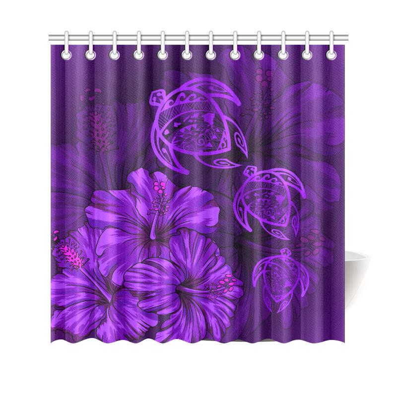 Hawaiian Map Turtle Hibiscus Purple Vintage Shower Curtain 177 x 172 (cm) Purple - Polynesian Pride