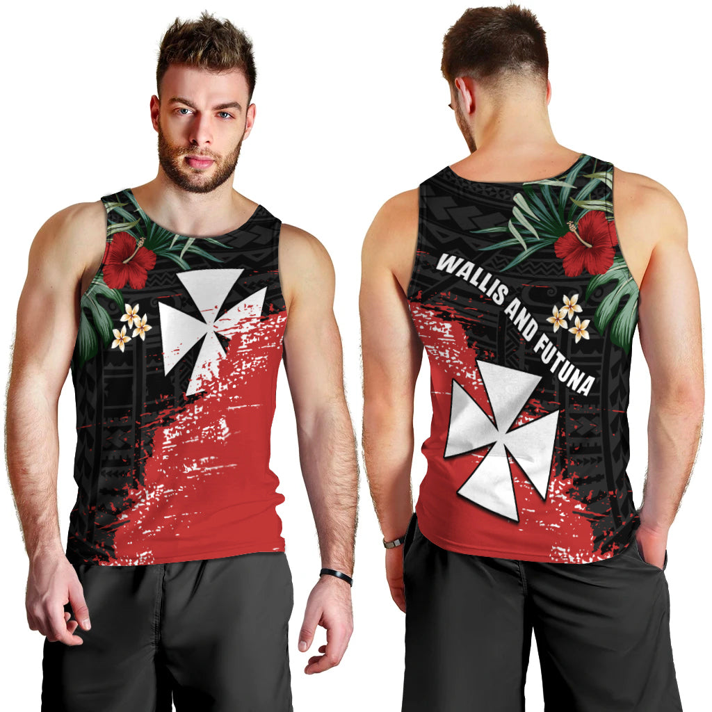 Wallis and Futuna Polynesian Men Tank Top Fantastic Flowers LT13 Black - Polynesian Pride