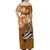 (Custom Personalised) Hawaii Off Shoulder Long Dress Polynesia Gold Sea Turtle Honu and Hammerhead Shark LT13 - Polynesian Pride