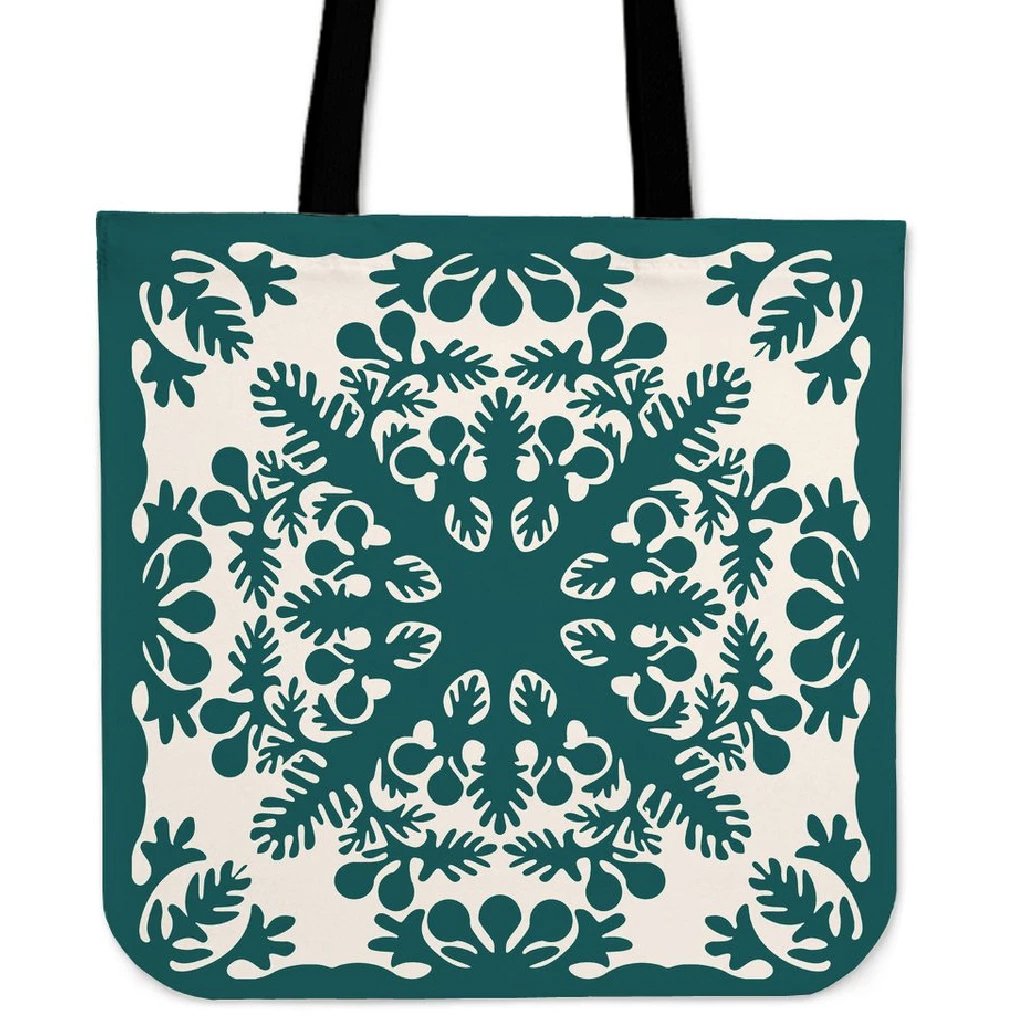 Hawaiian Quilt Tradition Turquoise Tote Bag Tote Bag One Size Turquoise - Polynesian Pride