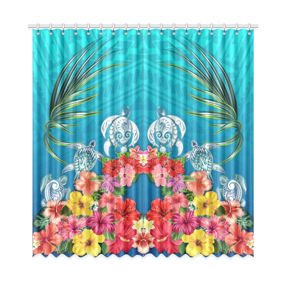 Three Turtle And Hibiscus Window Curtain( Two Piece) Blue One Size 52"x108"(Two Piece) Blue - Polynesian Pride