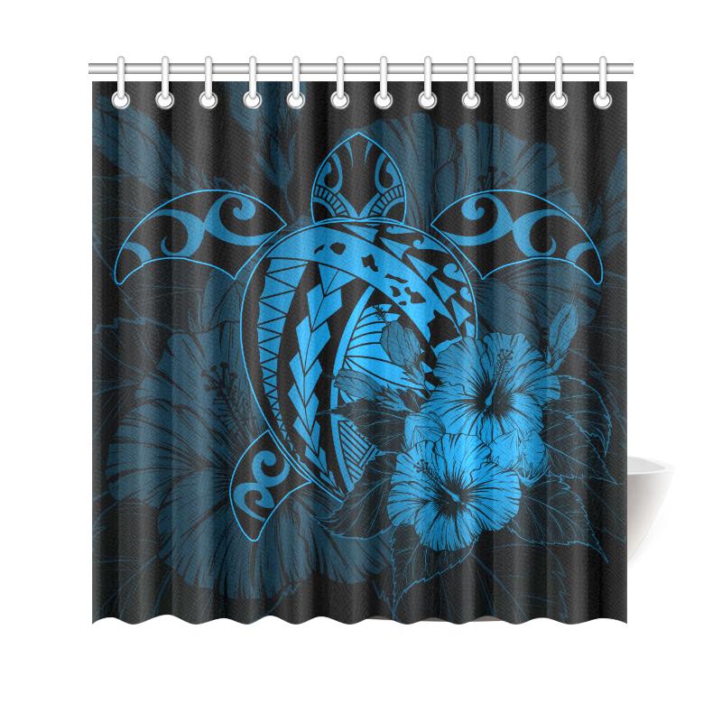 Hawaii Hibiscus Shower Curtain - Harold Turtle - Traffic Blue 177 x 172 (cm) Blue - Polynesian Pride