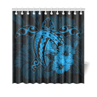 Hawaii Hibiscus Shower Curtain - Harold Turtle - Traffic Blue 177 x 172 (cm) Blue - Polynesian Pride