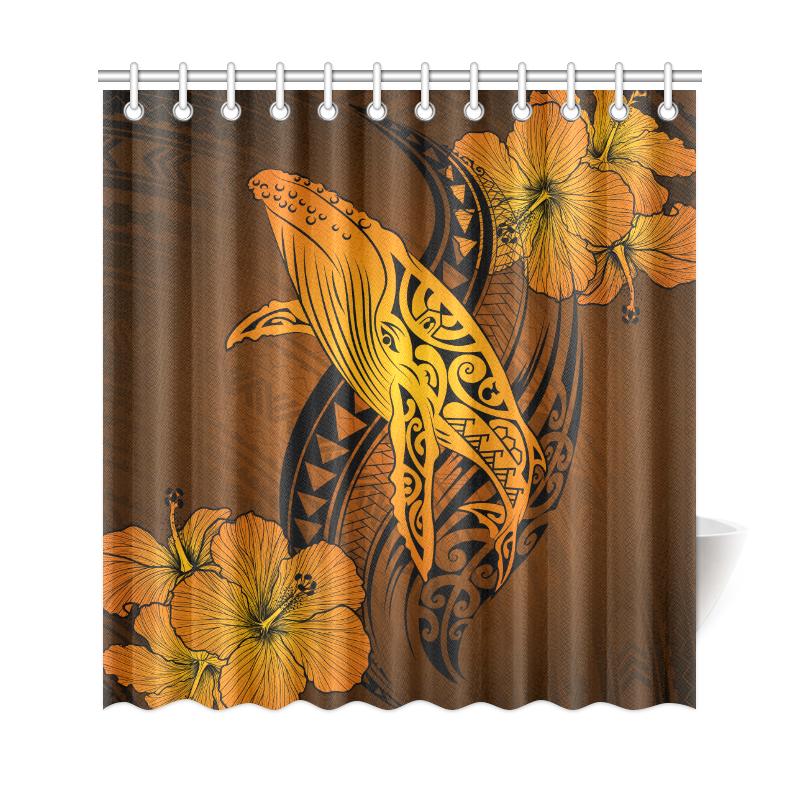 Hawaii Whale Swim Poly Shower Curtain - Gold - Polynesian Pride