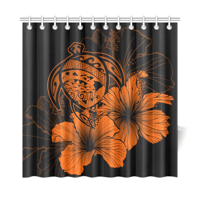 Hawaii Hibiscus Shower Curtain - Turtle Map - Orange 177 x 172 (cm) Orange - Polynesian Pride