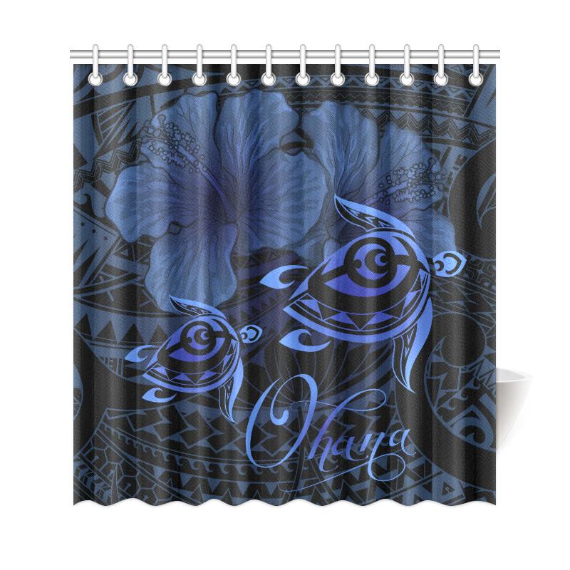 Hawaii Turtle Ohana Hibiscus Poly Shower Curtain - Turquoise - Polynesian Pride