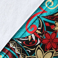 Tokelau Premium Blanket - Tribal Flower With Special Turtles Blue Color - Polynesian Pride