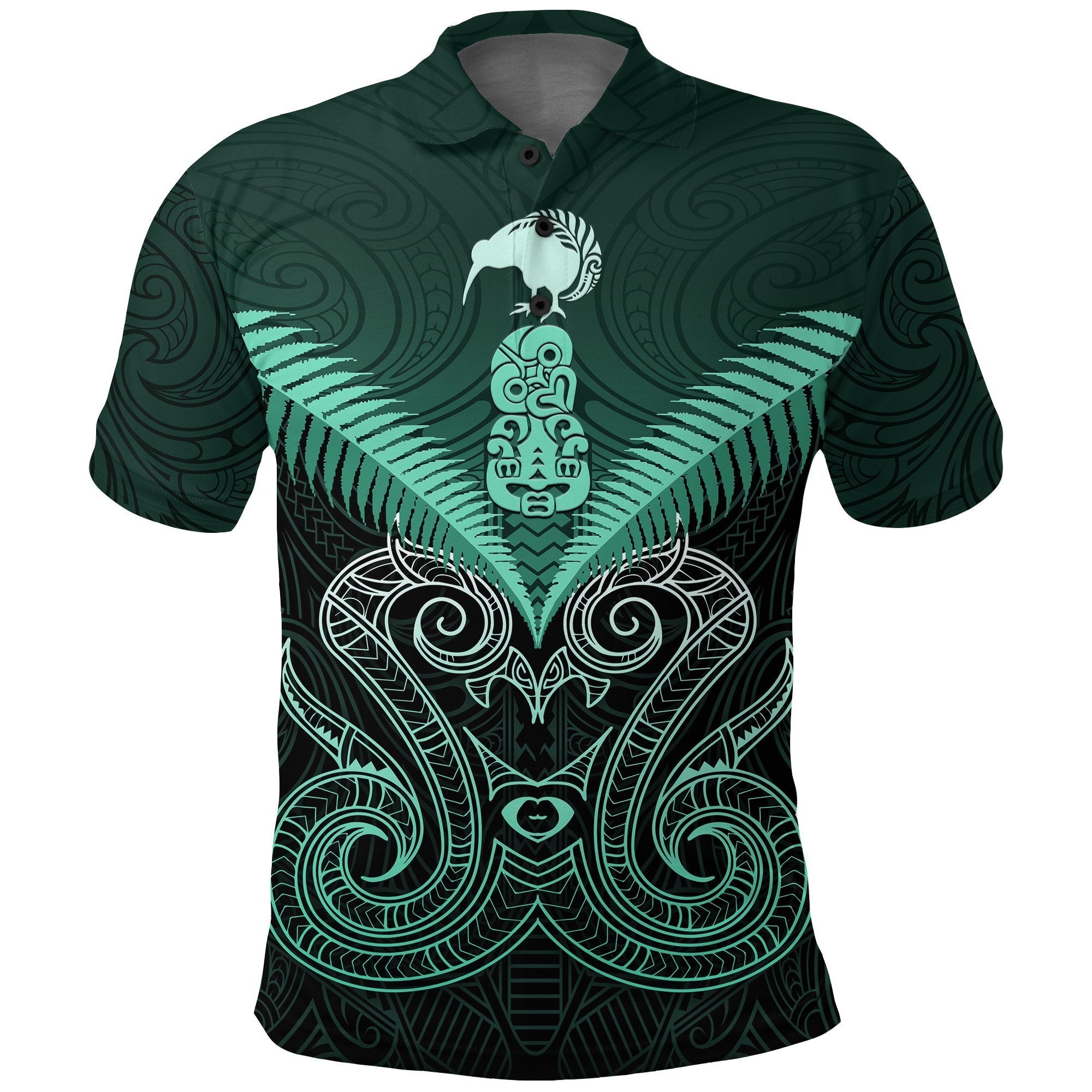 Maori Manaia New Zealand Polo Shirt Turquoise Unisex Black - Polynesian Pride