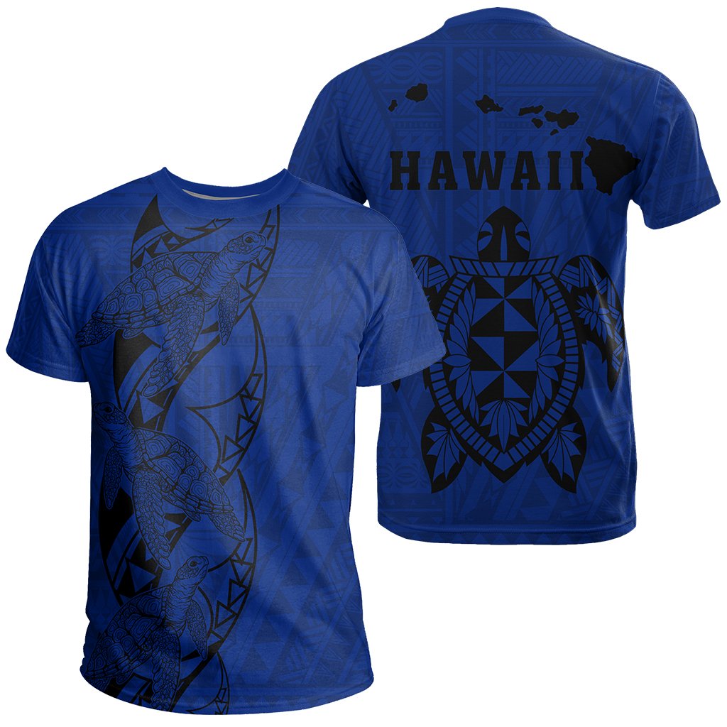 Turtle Polynesian Map T Shirt Blue Unisex Blue - Polynesian Pride