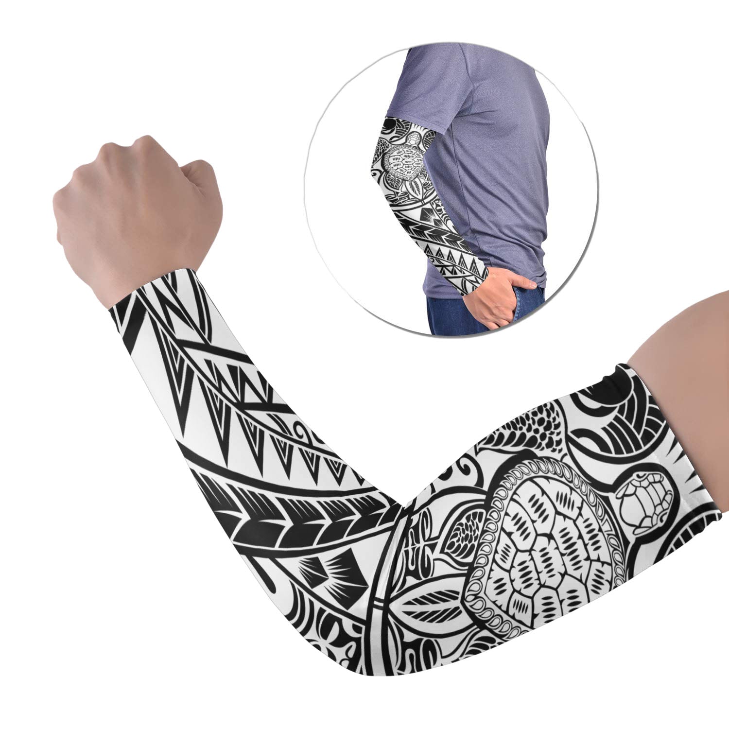 Polynesian Tribal Tattoo Arm Sleeve 43 (Set of Two) Colorful No.10 LT6 Set of 2 White - Polynesian Pride
