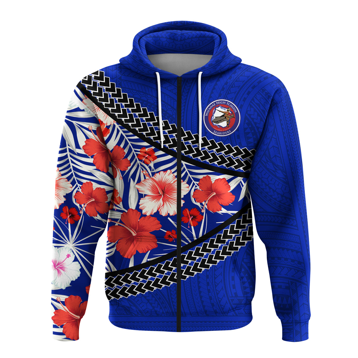 Waianae High School Zip up Hoodie Hawaiian Hibiscus Flowers LT20 - Polynesian Pride