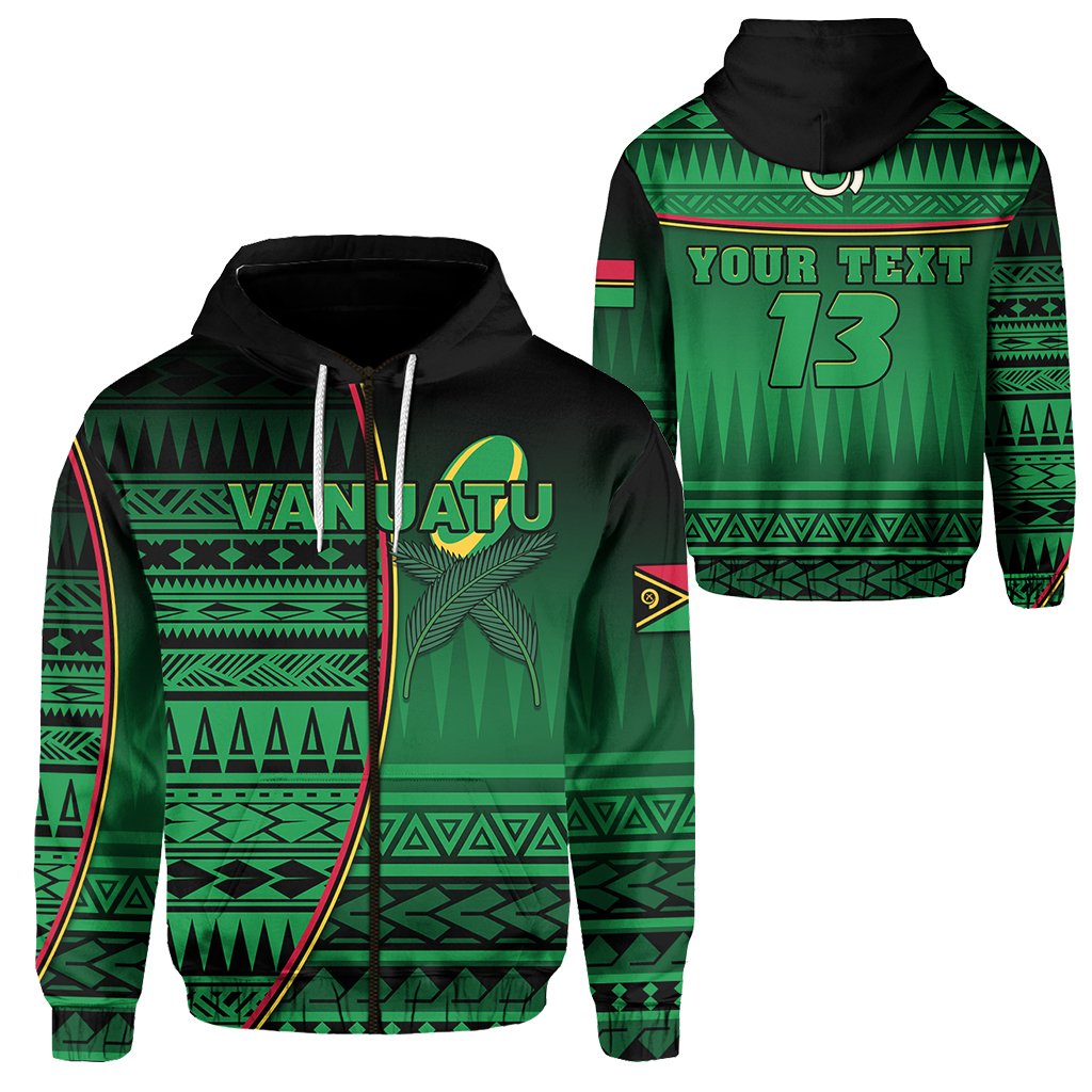 Custom Vanuatu Rugby Zip Hoodie Impressive Version Custom Text and Number Unisex Green - Polynesian Pride