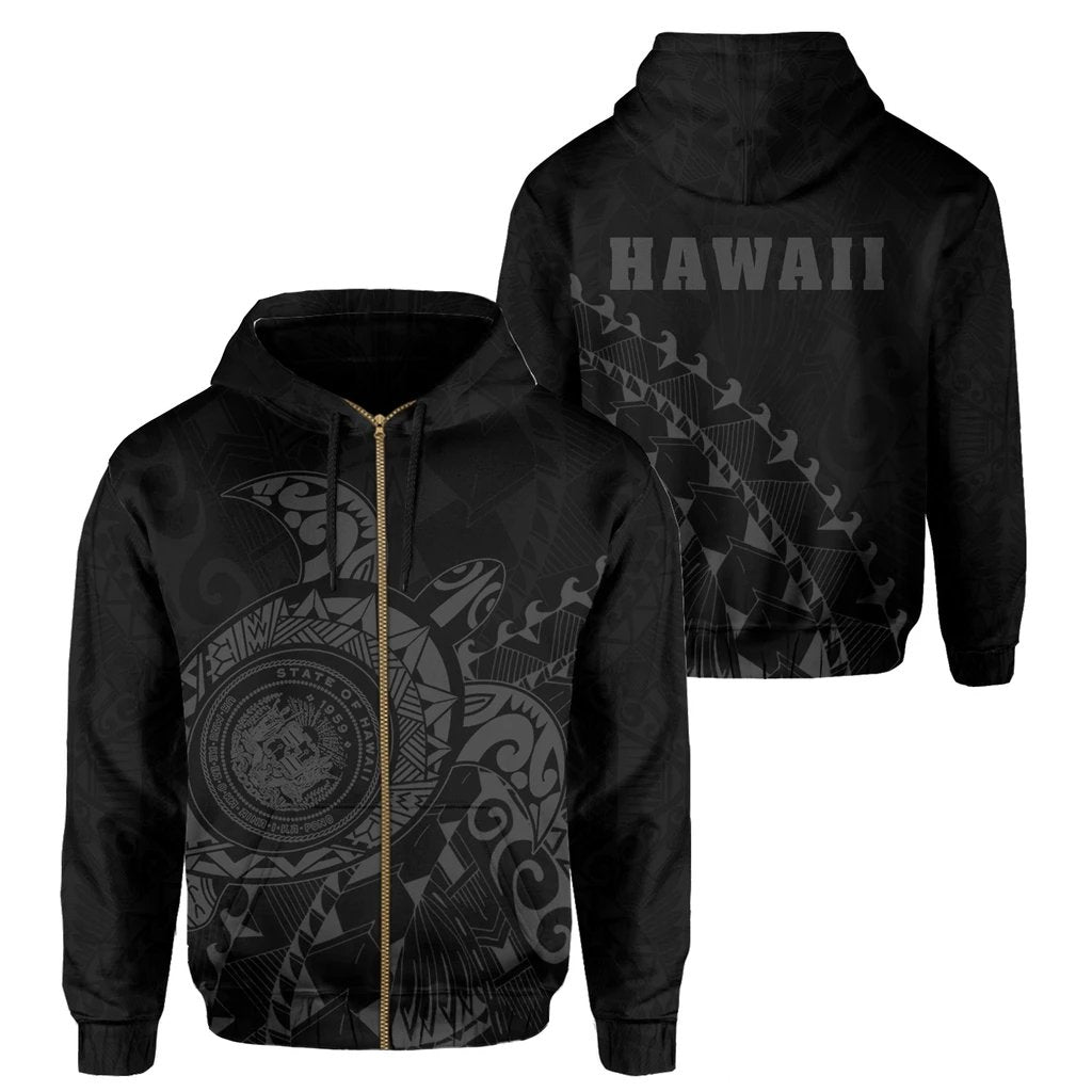 Hawaii Coat of Arms Zipper Hoodie (Gray) Turtle Style Unisex Art - Polynesian Pride