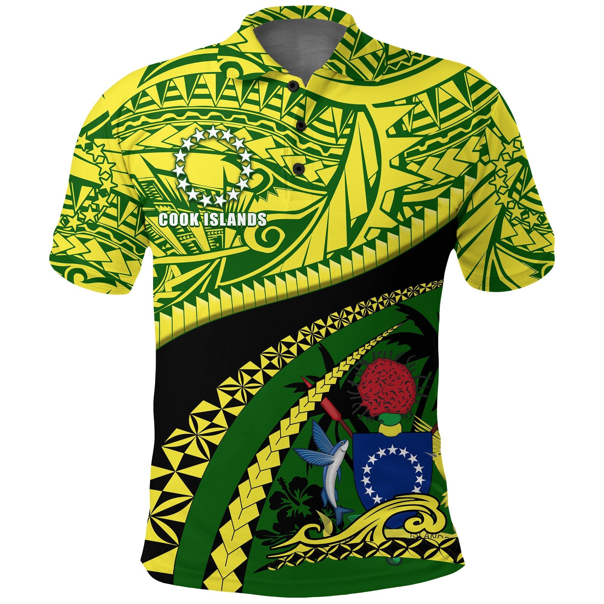 Cook Islands Polo Shirt Polynesian Tattoo Unisex Black - Polynesian Pride