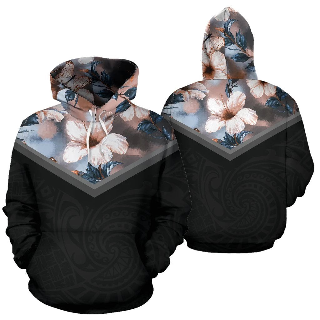 Hawaiian Pattern Vintage Hoodie Blur Pink Hibiscus Unisex White - Polynesian Pride