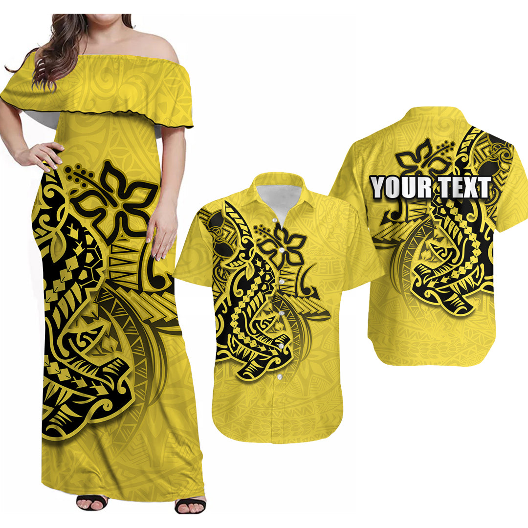 Custom Polynesian Matching Dress And Shirt with Tribal Hammerhead Shark Yellow LT6 Art - Polynesian Pride