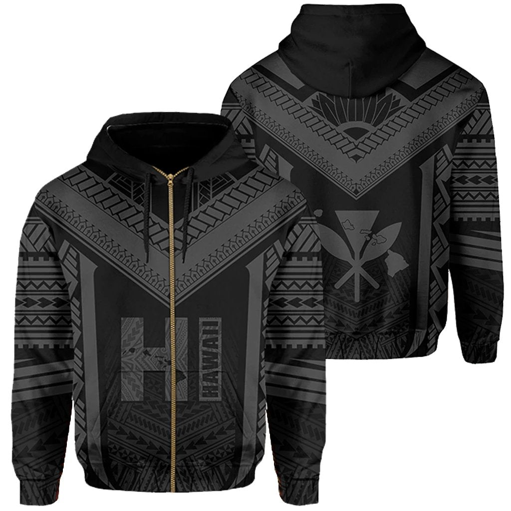 Hawaiian Kanaka Polynesian Zip up Hoodie Active Grey Unisex Grey - Polynesian Pride
