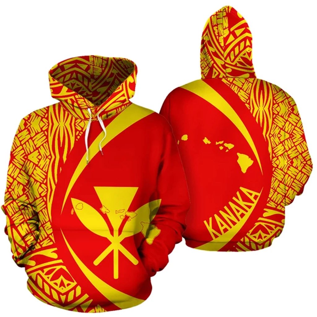 Kanaka Polynesian Mauna Kea Hoodie Circle Style Unisex Red - Polynesian Pride