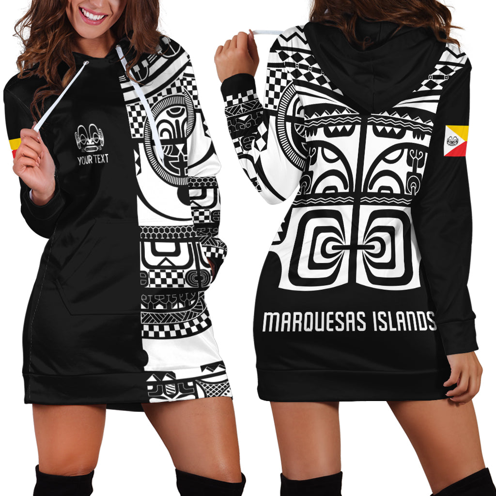 (Custom Personalised) Marquesas Islands Tiki Hoodie Dress Marquesan Tattoo LT13 Black - Polynesian Pride