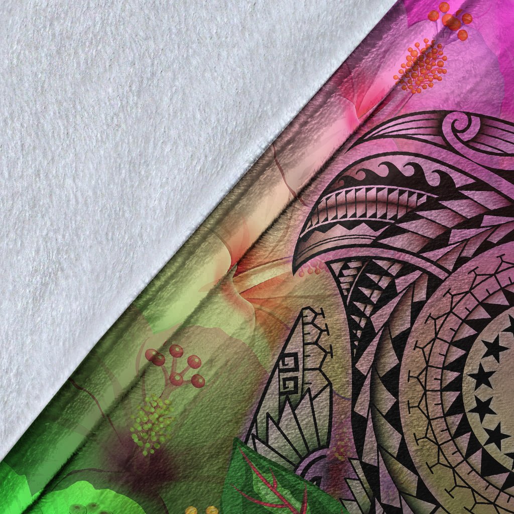 Cook Islands Polynesian Premium Blanket - Manta Ray Tropical Flowers - Polynesian Pride