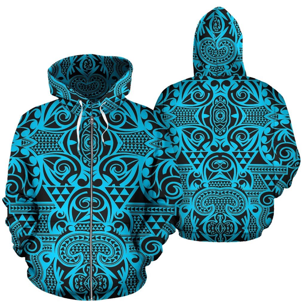 Polynesian Zip up Hoodie Tribal 19 Unisex Blue - Polynesian Pride