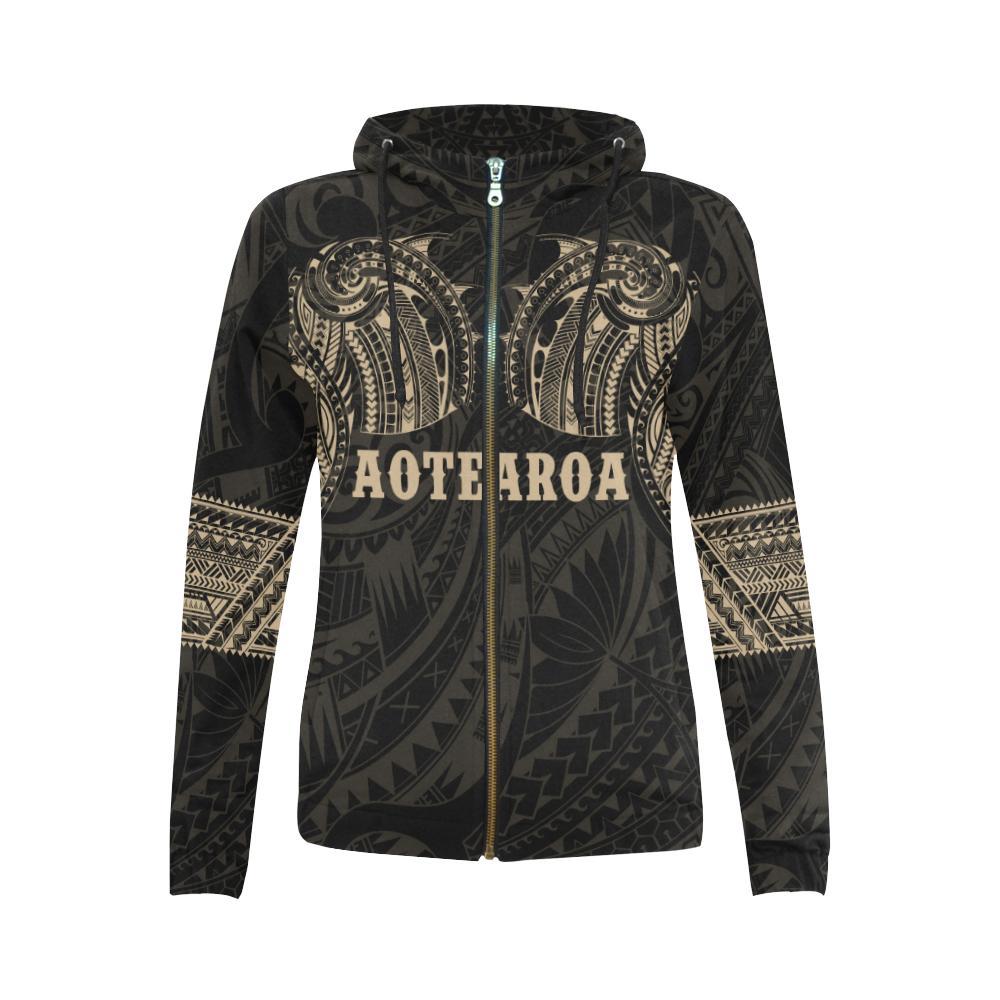 Aotearoa Maori Tattoo All Over Zip Hoodie Golden - Polynesian Pride