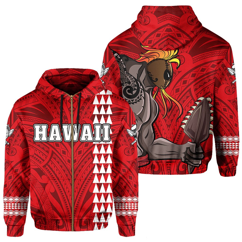 Polynesian Islands Warrior Kakau Hawaii Zip Hoodie Red Unisex Red - Polynesian Pride