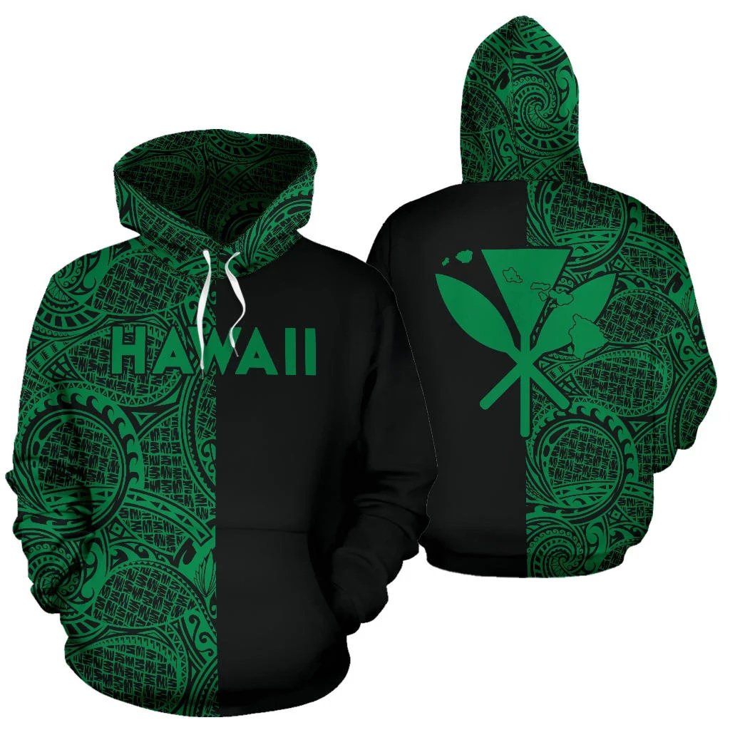 Hawaii Kanaka Polynesian Hoodie The Half Green Unisex Green - Polynesian Pride