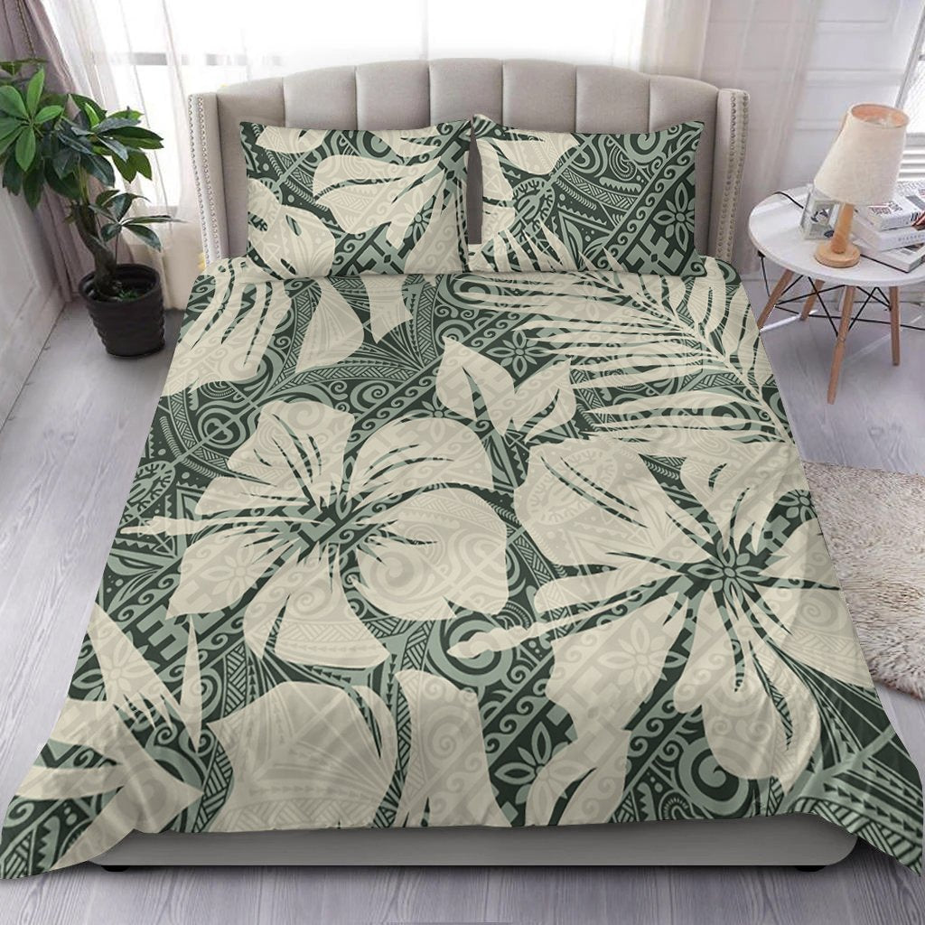 Polynesian Bedding Set - Abstract Hibiscus Flowers With Tribal Background Art - Polynesian Pride