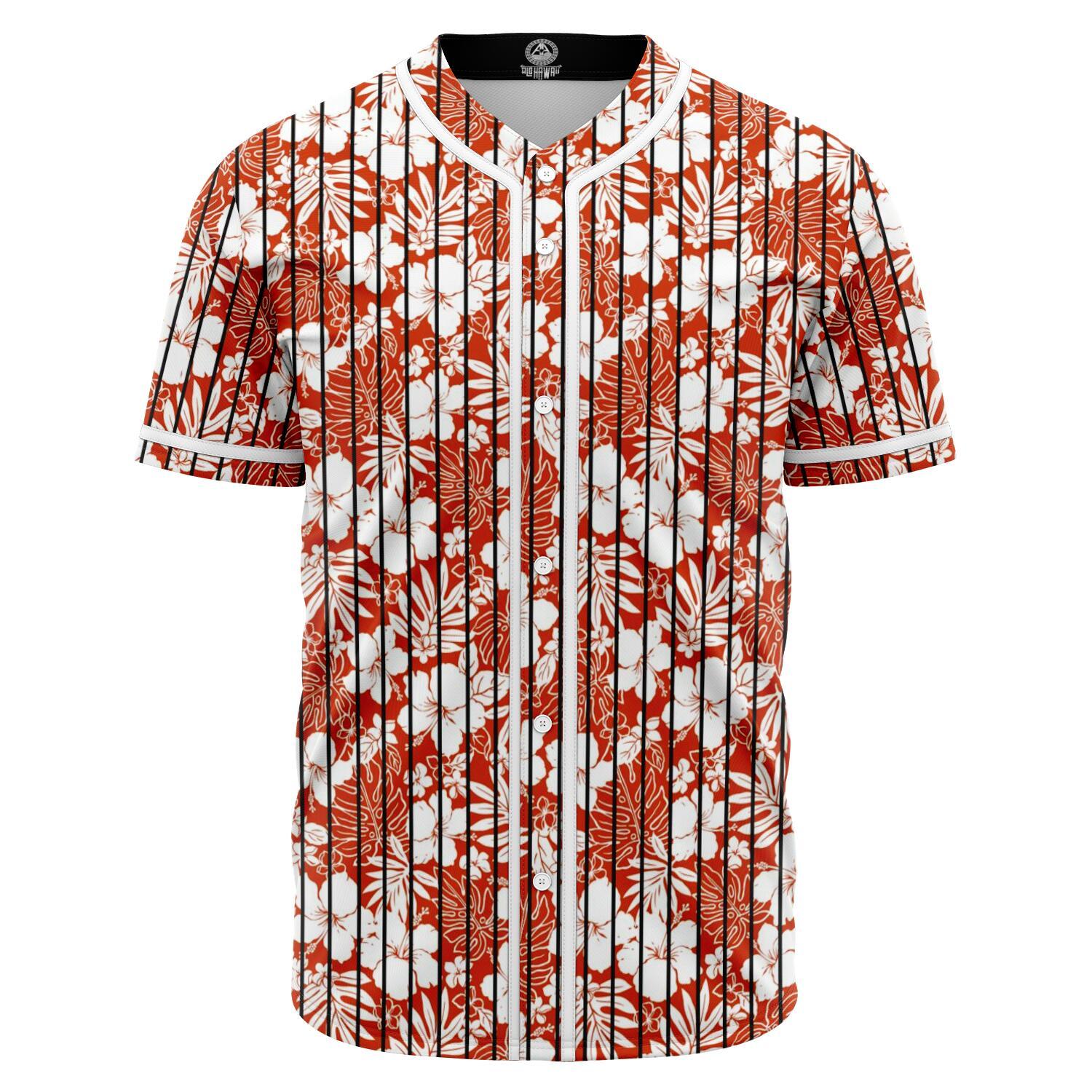 Hibiscus Flower Pattern Baseball Jersey Black - Polynesian Pride